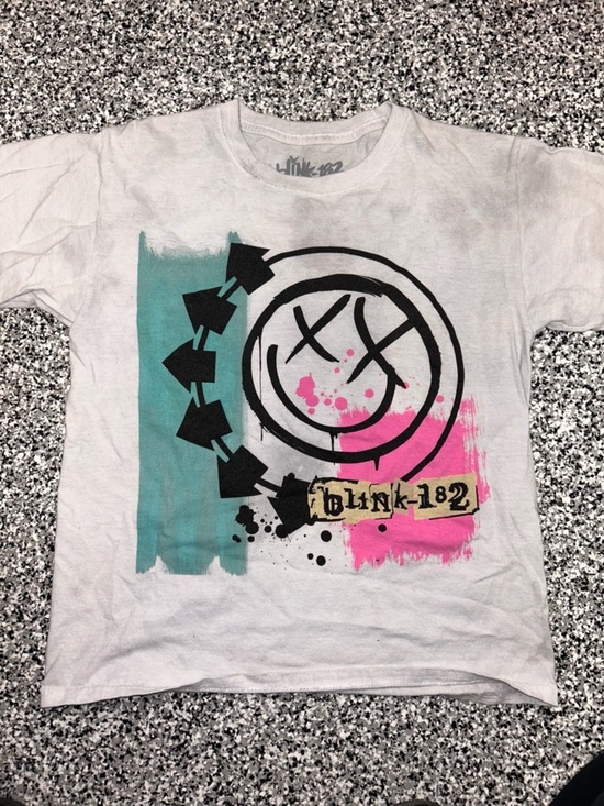 Other - Blink-182 White Short Sleeve Graphic Tee with Teal & Pink Accents